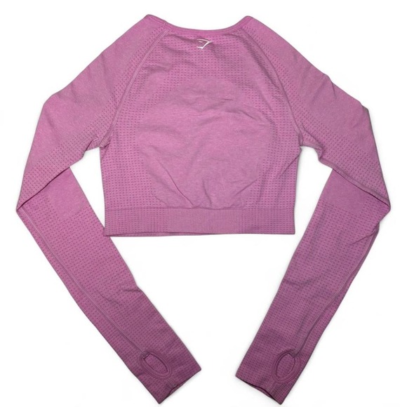 Gymshark Womens XS Vital Seamless Crop 2.0 Plum Pink Marl Long Sleeve Thumb Hole - Picture 2 of 6